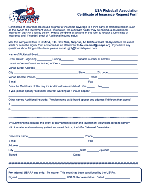 USA Pickleball Certificate of Insurance Request Form