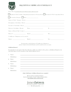 Request for Certificate of Insurance