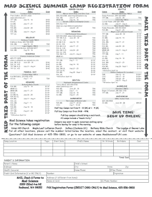 Mad Science Summer Camp Registration Form