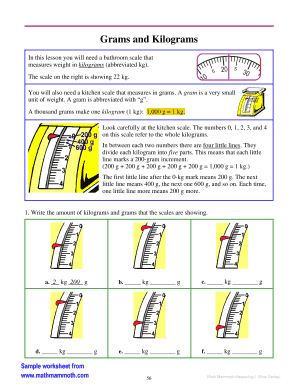 Grams and Kilograms Worksheet