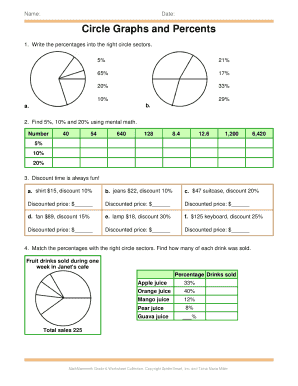 Math Worksheet: Circle Graphs and Percents