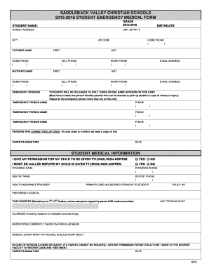 Student Emergency Medical Form