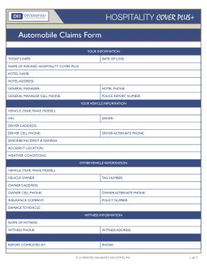 Hospitality Cover Plus Insurance Claims Forms