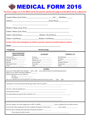 Camper Medical Form
