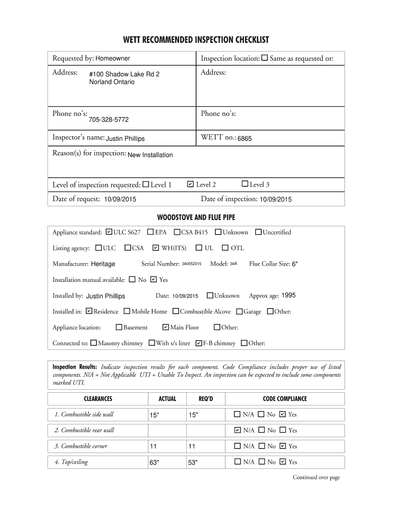 wett inspection checklist Preview on Page 1