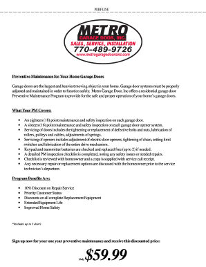 Residential Garage Door Preventive Maintenance Agreement