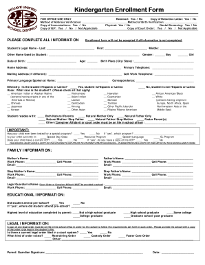 Kindergarten Enrollment Form