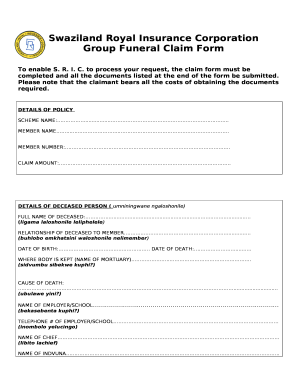 Swaziland Royal Insurance Group Funeral Claim Form