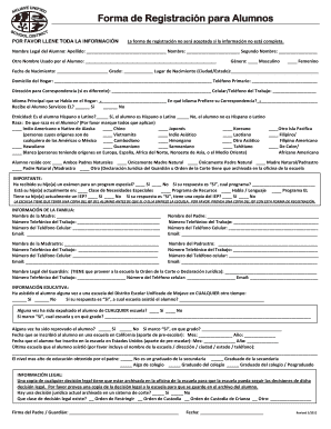 Forma de Registración para Alumnos