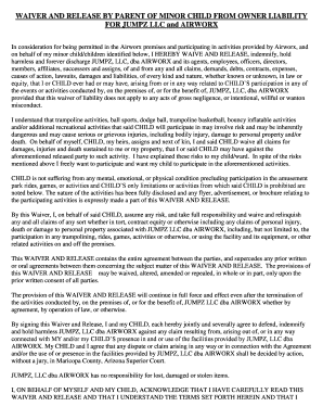 Waiver and Release by Parent of Minor Child from Owner Liability