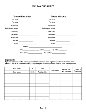 2015 Individual Income Tax Organizer