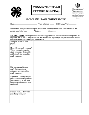 4-H Alpaca and Llama Project Record