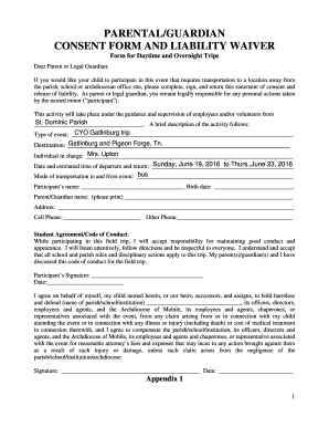Parental Consent Form and Liability Waiver