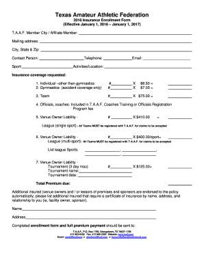 Texas Amateur Athletic Federation Insurance Enrollment Form