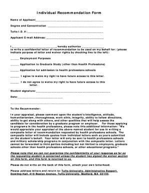 Tufts University Individual Recommendation Form