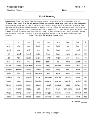 Word Reading Assessment Form