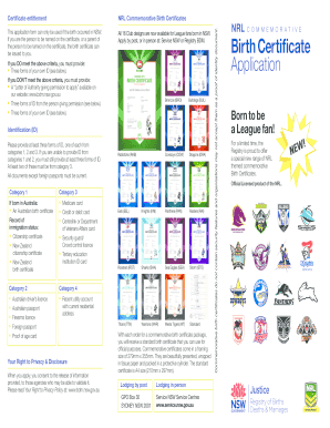 Fillable Online bdm nsw gov NRL Birth Certificate Application ...