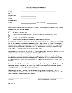 Registration for Administrative Transfer