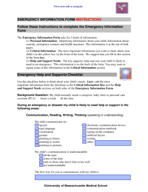 Emergency Information Form for Children with Disabilities