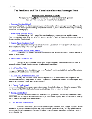 constitution scavenger hunt answer key pdf fill online printable fillable blank pdffiller