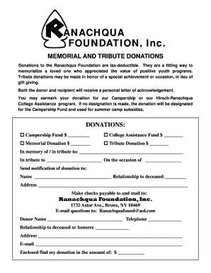 MEMORIAL AND TRIBUTE DONATIONS - ranachquafoundation