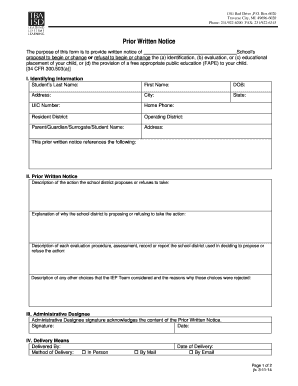 Prior Written Notice for Special Education