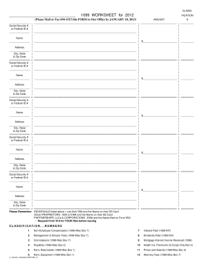 2012 1099 Worksheet