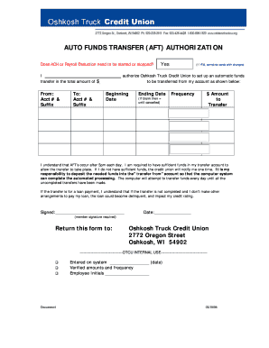 Auto Funds Transfer Authorization