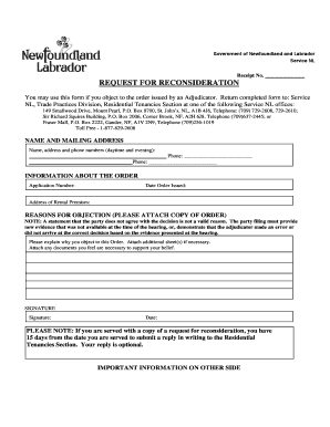 Request for Reconsideration Form