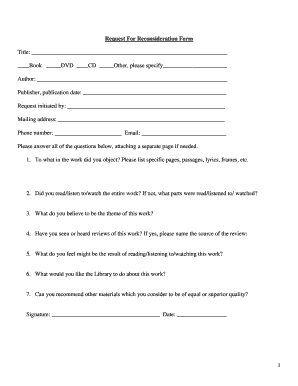 Request For Reconsideration Form