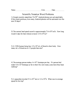 Scientific Notation Word Problems Worksheet