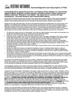 Venture Outdoors Acknowledgment and Assumption of Risk