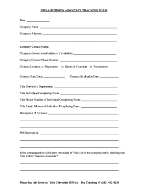 HIPAA Business Associate Tracking Form