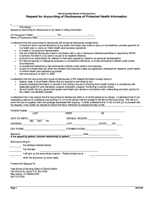 Yale University HIPAA Disclosure Accounting Request