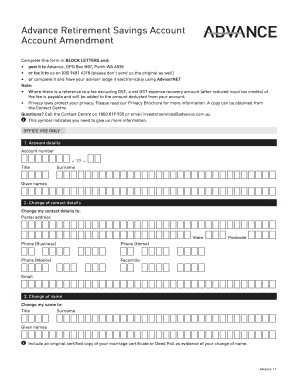 Advance Retirement Savings Account Amendment Form