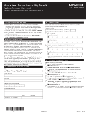 Guaranteed Future Insurability Benefit Application