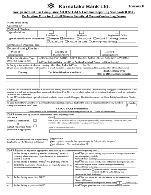 FATCA & CRS Declaration Form for Entity