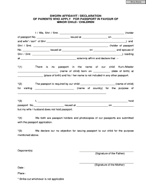 Sworn Affidavit for Minor Child Passport Application
