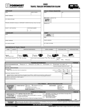 Ohio Travel Trailer Insurance Application