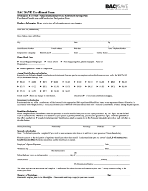BAC SAVE 401(k) Retirement Savings Plan Enrollment Form