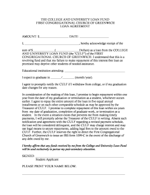 Acknowledgement receipt for borrowed money - THE COLLEGE AND UNIVERSITY LOAN FUND LOAN AGREEMENT AMOUNT - fccog