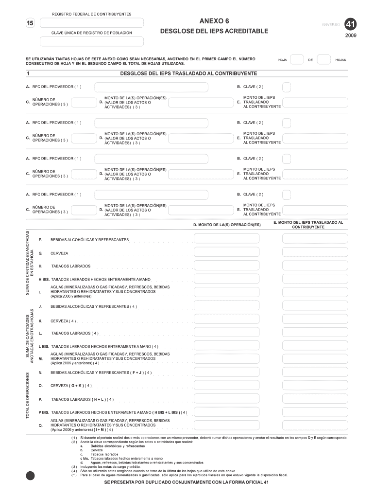 REGISTRO FEDERAL DE CONTRIBUYENTES De click para limpiar los campos ANEXO 6 15 SE UTILIZARN TANTAS H Vista previa en la página 1