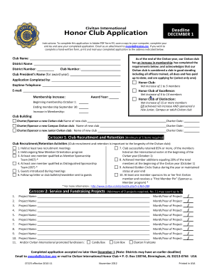 Civitan International Honor Club Application