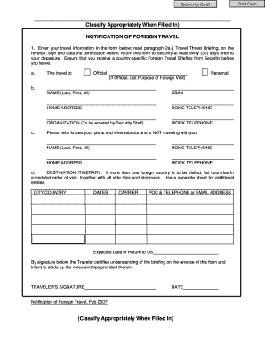 Notification of Foreign Travel Form