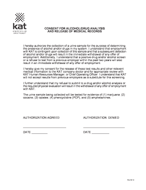 Consent for Alcohol/Drug Analysis