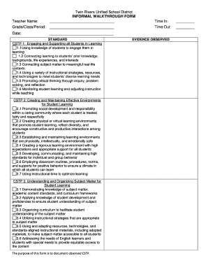 Twin Rivers Unified School District Informal Walkthrough Form