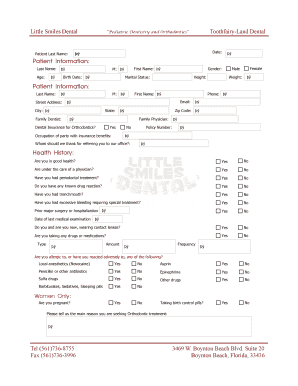 Pediatric Orthodontic Health History Form
