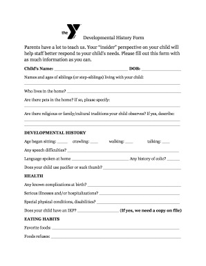 Child Developmental History Form