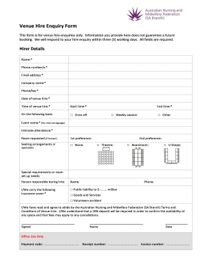 Venue Hire Enquiry Form - ANMF SA