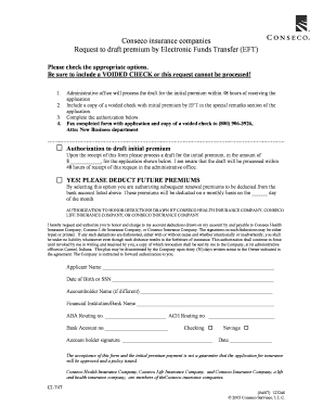Conseco Insurance Premium Draft Authorization